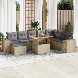 Maison exclusive - salon de jardin avec coussins 9 pcs beige résine tressée acac
