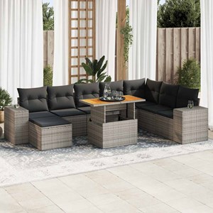 Maison exclusive - salon de jardin avec coussins 9 pcs gris résine tressée acaci