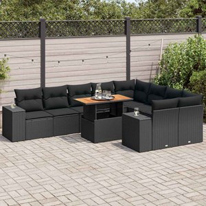 Maison exclusive - salon de jardin 10 pcs avec coussins noir résine tressée acac