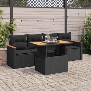 Maison exclusive - salon de jardin 5 pcs avec coussins noir résine tressée acaci