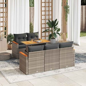 Maison exclusive - salon de jardin avec coussins 6 pcs gris résine tressée acaci