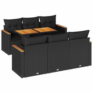 Maison exclusive - salon de jardin avec coussins 7 pcs noir résine tressée acaci