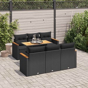 Maison exclusive - salon de jardin avec coussins 7 pcs noir résine tressée acaci