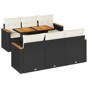 Maison exclusive - salon de jardin avec coussins 7 pcs noir résine tressée acaci