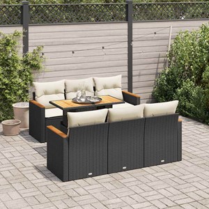 Maison exclusive - salon de jardin avec coussins 7 pcs noir résine tressée acaci