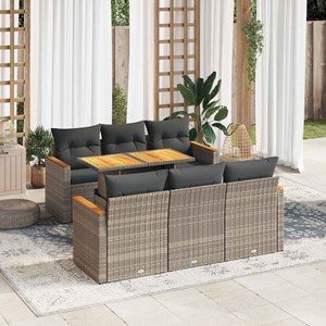 Maison exclusive - salon de jardin avec coussins 7 pcs gris résine tressée acaci