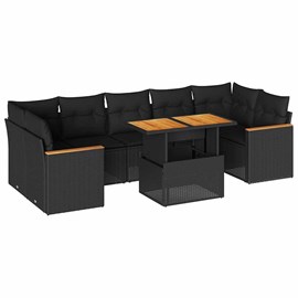 Maison exclusive - salon de jardin avec coussins 8 pcs noir résine tressée acaci