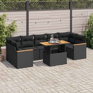 Maison exclusive - salon de jardin avec coussins 8 pcs noir résine tressée acaci