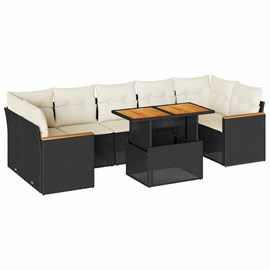 Maison exclusive - salon de jardin avec coussins 8 pcs noir résine tressée acaci