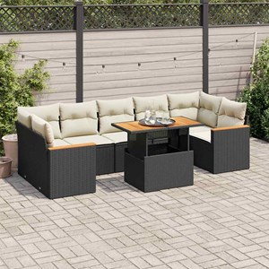 Maison exclusive - salon de jardin avec coussins 8 pcs noir résine tressée acaci