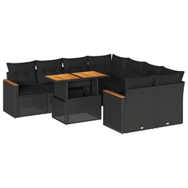 Maison exclusive - salon de jardin avec coussins 9 pcs noir résine tressée acaci