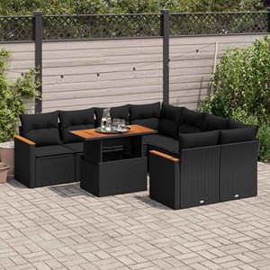 Maison exclusive - salon de jardin avec coussins 9 pcs noir résine tressée acaci