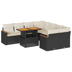 Maison exclusive - salon de jardin avec coussins 9 pcs noir résine tressée acaci