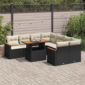 Maison exclusive - salon de jardin avec coussins 9 pcs noir résine tressée acaci