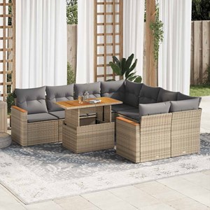 Maison exclusive - salon de jardin avec coussins 9 pcs beige résine tressée acac