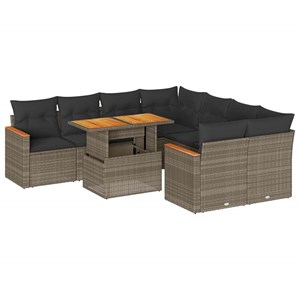 Maison exclusive - salon de jardin avec coussins 9 pcs gris résine tressée acaci