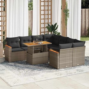 Maison exclusive - salon de jardin avec coussins 9 pcs gris résine tressée acaci