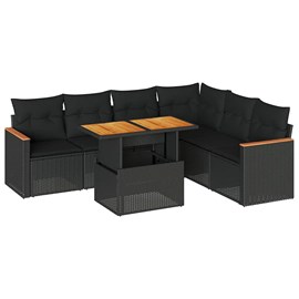 Maison exclusive - salon de jardin avec coussins 7 pcs noir résine tressée acaci