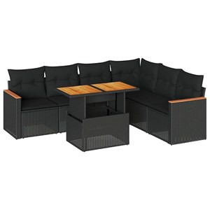 Maison exclusive - salon de jardin avec coussins 7 pcs noir résine tressée acaci