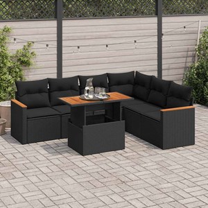 Maison exclusive - salon de jardin avec coussins 7 pcs noir résine tressée acaci