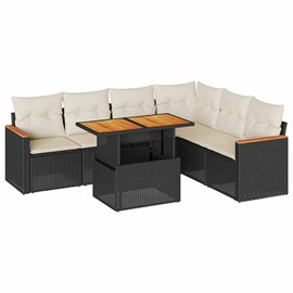 Maison exclusive - salon de jardin avec coussins 7 pcs noir résine tressée acaci