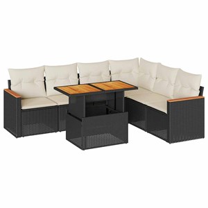 Maison exclusive - salon de jardin avec coussins 7 pcs noir résine tressée acaci
