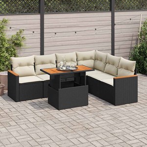Maison exclusive - salon de jardin avec coussins 7 pcs noir résine tressée acaci