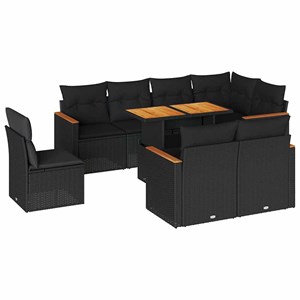 Maison exclusive - salon de jardin avec coussins 9 pcs noir résine tressée acaci
