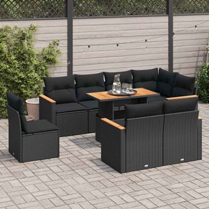 Maison exclusive - salon de jardin avec coussins 9 pcs noir résine tressée acaci