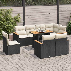Maison exclusive - salon de jardin avec coussins 9 pcs noir résine tressée acaci