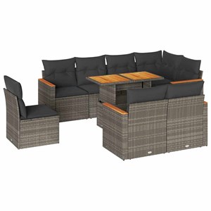 Maison exclusive - salon de jardin avec coussins 9 pcs gris résine tressée acaci
