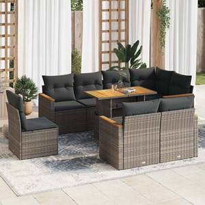 Maison exclusive - salon de jardin avec coussins 9 pcs gris résine tressée acaci