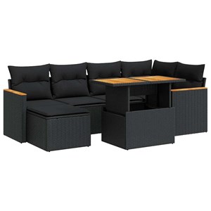 Maison exclusive - salon de jardin avec coussins 7 pcs noir résine tressée acaci