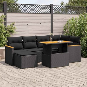 Maison exclusive - salon de jardin avec coussins 7 pcs noir résine tressée acaci