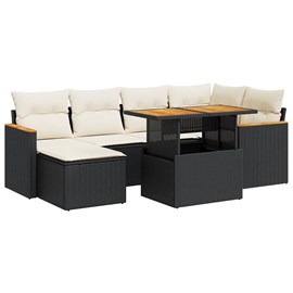 Maison exclusive - salon de jardin avec coussins 7 pcs noir résine tressée acaci