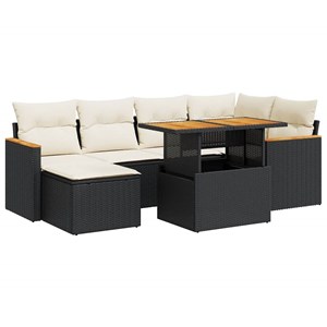 Maison exclusive - salon de jardin avec coussins 7 pcs noir résine tressée acaci