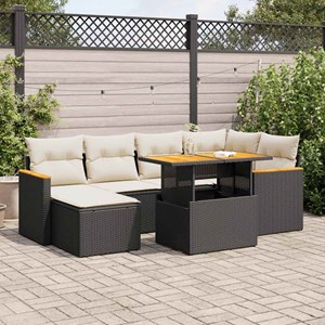 Maison exclusive - salon de jardin avec coussins 7 pcs noir résine tressée acaci