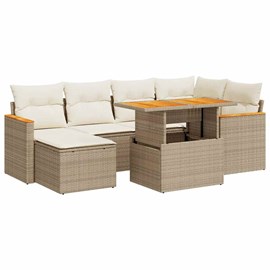 Maison exclusive - salon de jardin avec coussins 7 pcs beige résine tressée acac