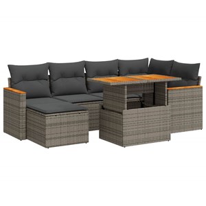 Maison exclusive - salon de jardin avec coussins 7 pcs gris résine tressée acaci