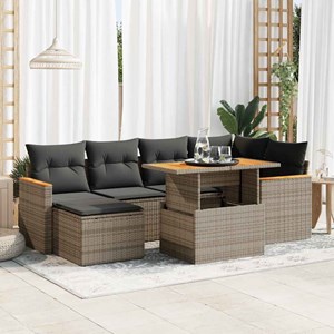 Maison exclusive - salon de jardin avec coussins 7 pcs gris résine tressée acaci