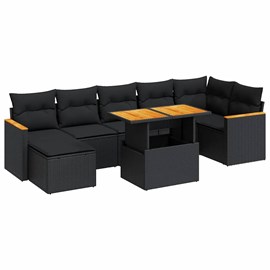 Maison exclusive - salon de jardin avec coussins 8 pcs noir résine tressée acaci