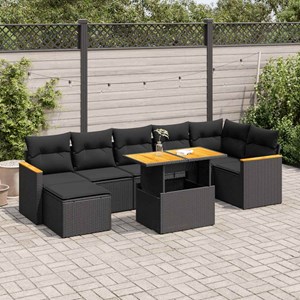 Maison exclusive - salon de jardin avec coussins 8 pcs noir résine tressée acaci