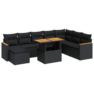 Maison exclusive - salon de jardin avec coussins 9 pcs noir résine tressée acaci