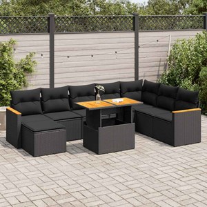 Maison exclusive - salon de jardin avec coussins 9 pcs noir résine tressée acaci