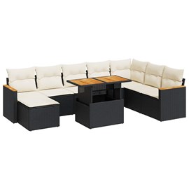 Maison exclusive - salon de jardin avec coussins 9 pcs noir résine tressée acaci
