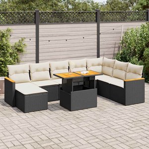 Maison exclusive - salon de jardin avec coussins 9 pcs noir résine tressée acaci