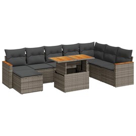 Maison exclusive - salon de jardin avec coussins 9 pcs gris résine tressée acaci