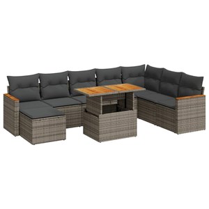 Maison exclusive - salon de jardin avec coussins 9 pcs gris résine tressée acaci