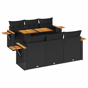 Maison exclusive - salon de jardin avec coussins 7 pcs noir résine tressée acaci