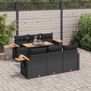 Maison exclusive - salon de jardin avec coussins 7 pcs noir résine tressée acaci